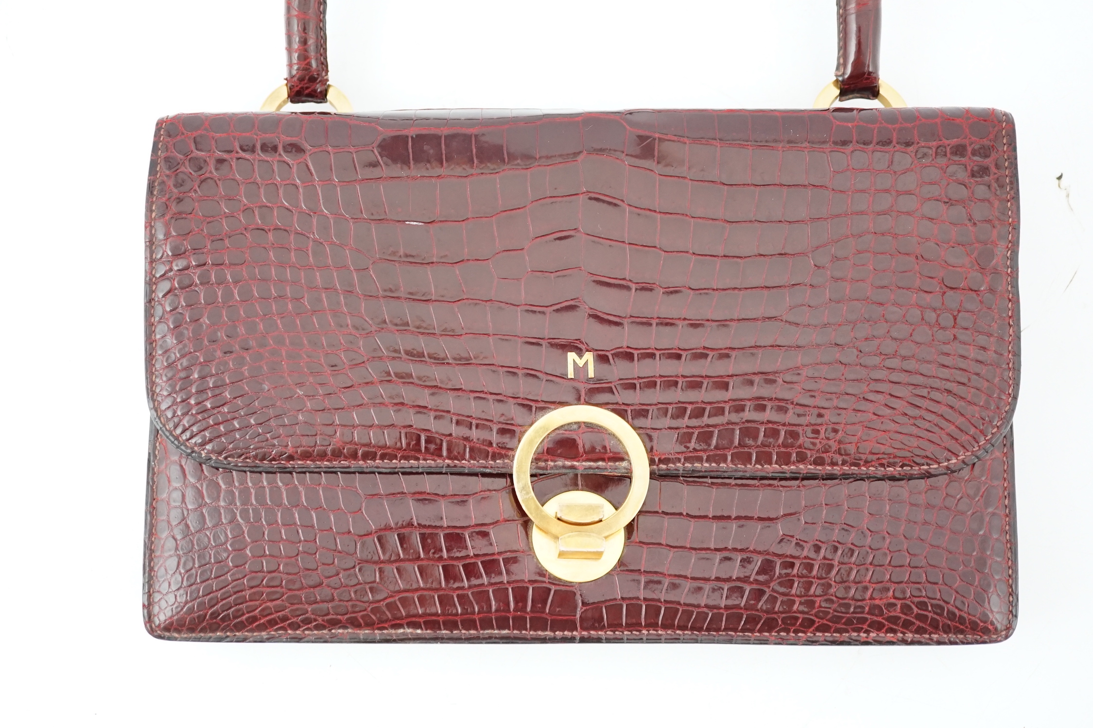 A Hermès Bordeaux crocodile top handle Sac bag, height 17cm, top of handle 31cm, width 26.5cm, depth 4cm